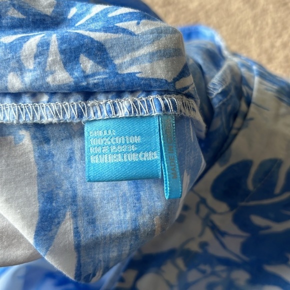 J. McLaughlin Eugene Pant in Blue Villa Palm with Overlapping Front Wrap Panels - Picture 5 of 8